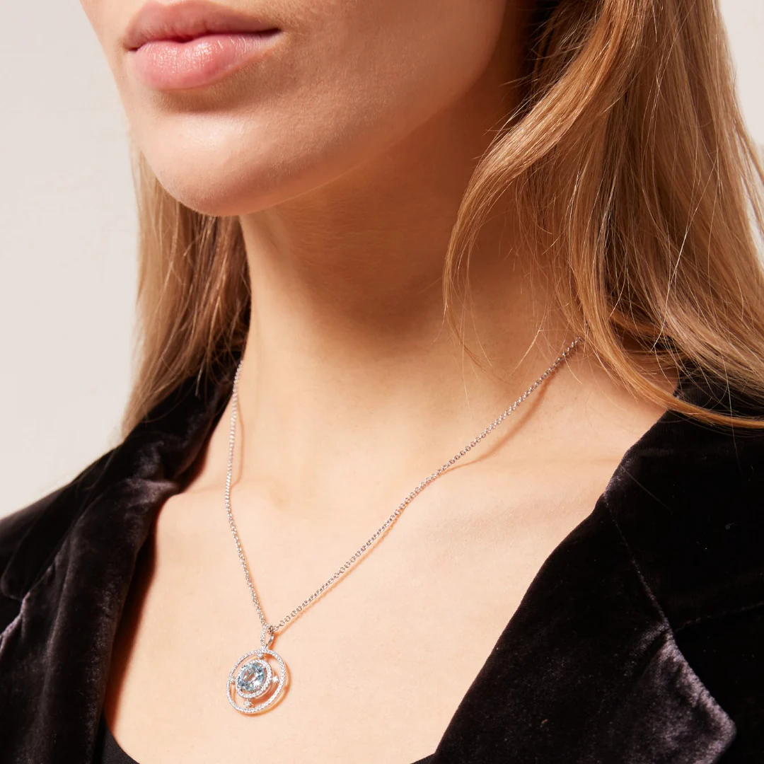 Apollo Medium Blue Topaz and Diamond Pendant - Image 2