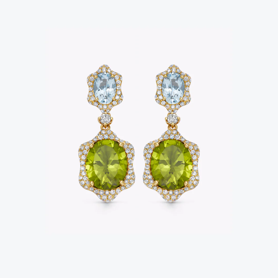 Special Editions Peridot, Blue Topaz and Diamond Wave Earrings