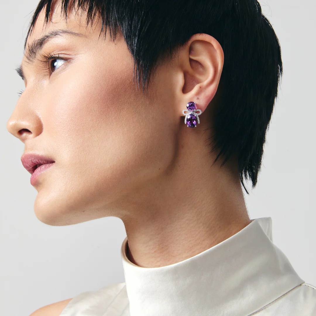 Signatures Amethyst and Diamond Bow Earrings - Image 2