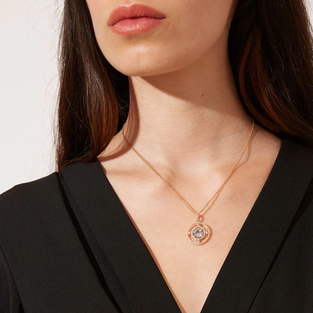 Apollo Medium Blue Topaz and Diamond Pendant - Image 2