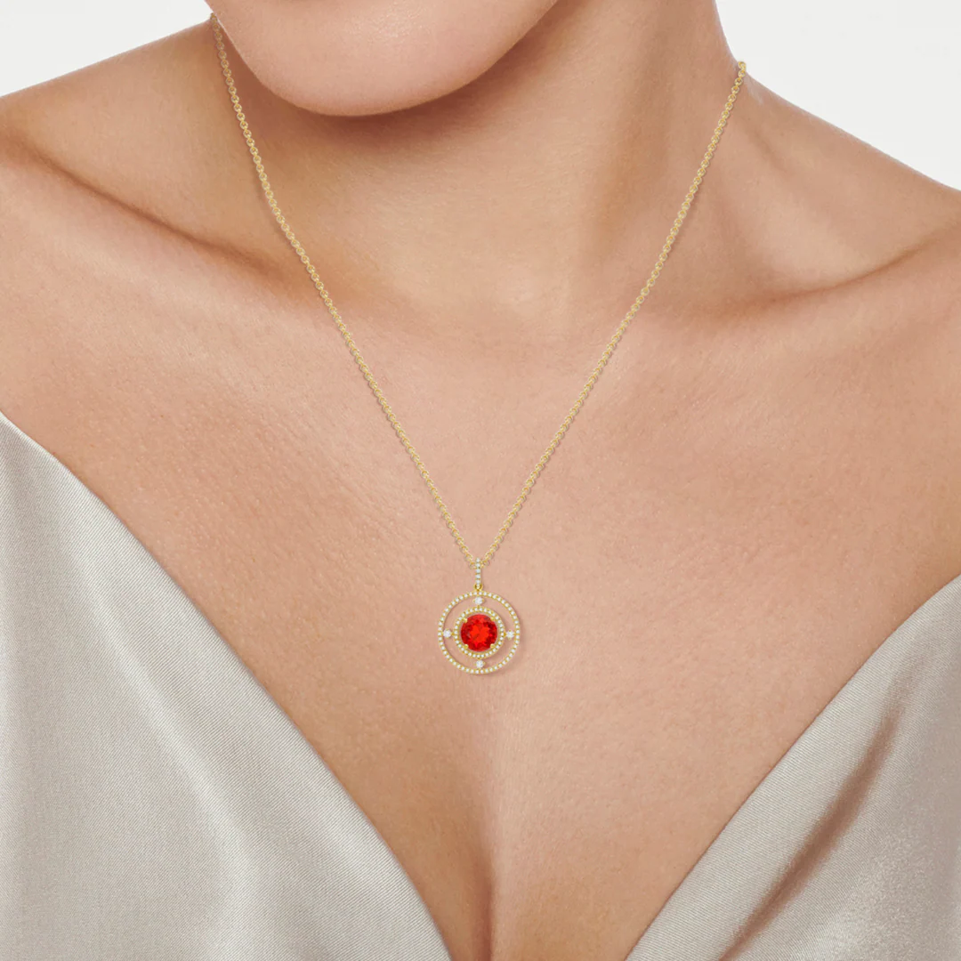 Apollo Medium Fire Opal and Diamond Pendant - Image 2