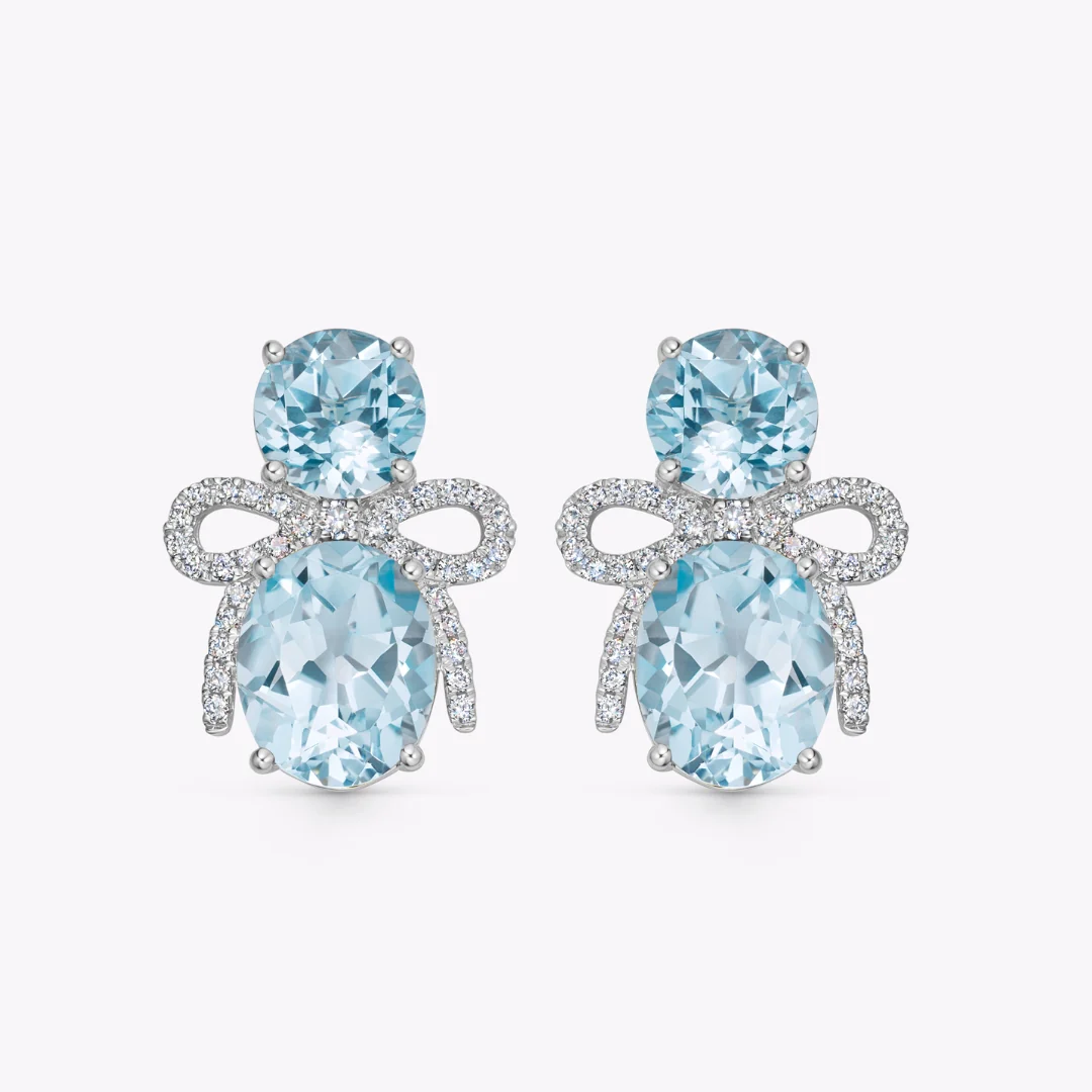 Signatures Blue Topaz and Diamond Bow Earrings