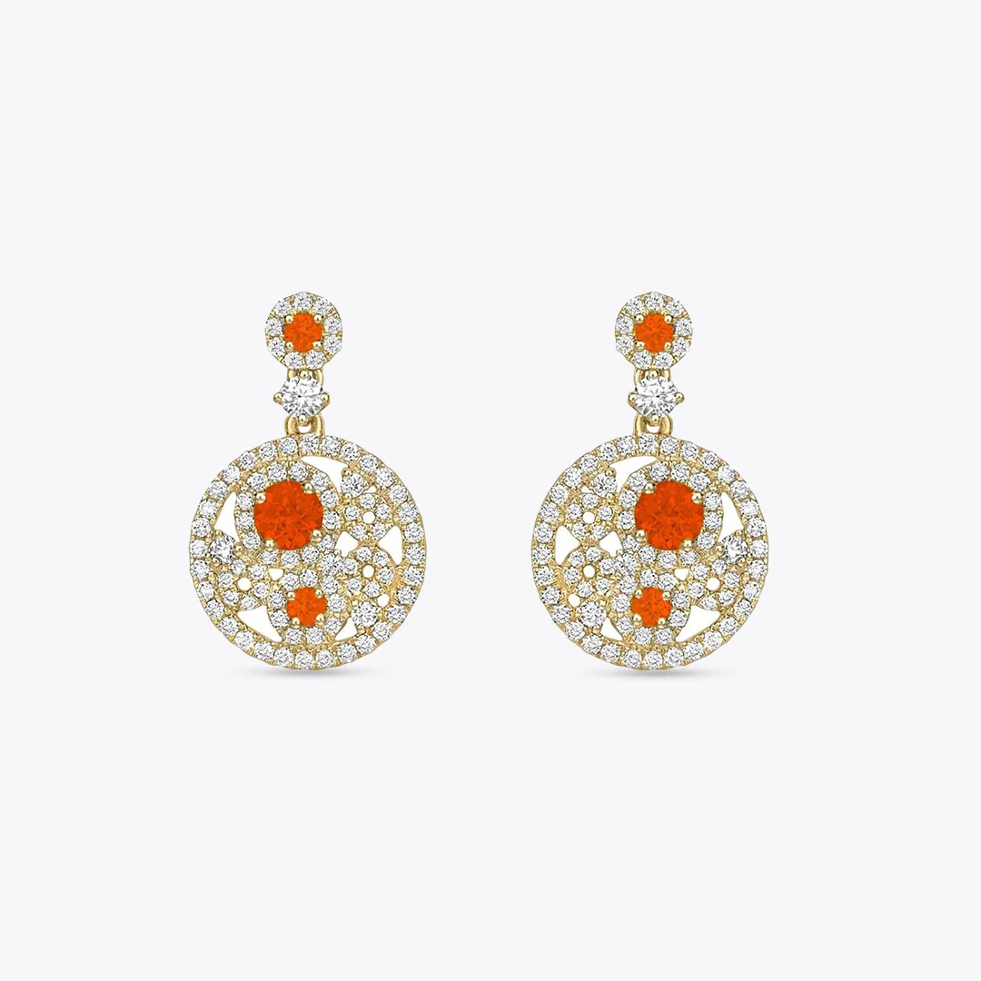 Bubbles Fire Opal and Diamond Drop Earrings