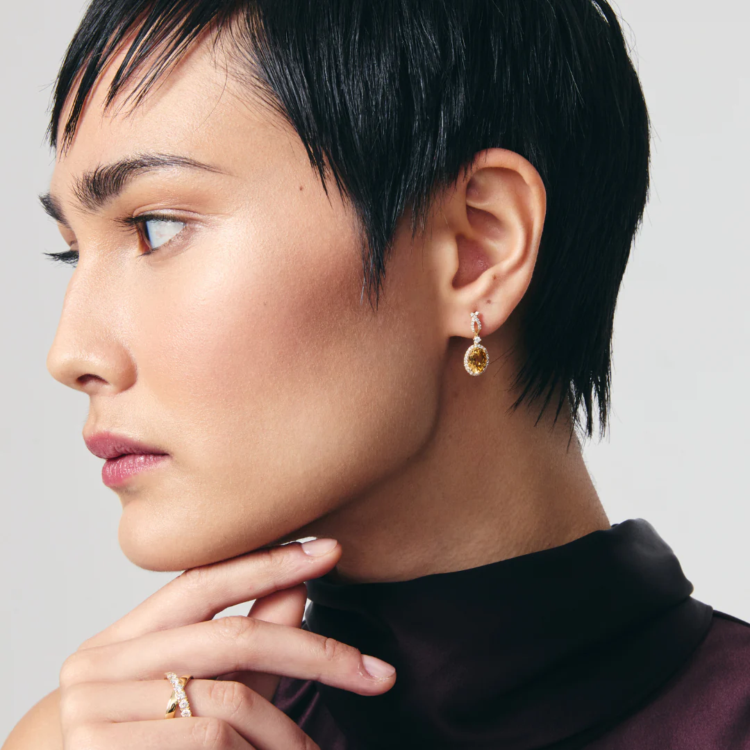 Citrine and Diamond Ribbon Earrings - Image 2