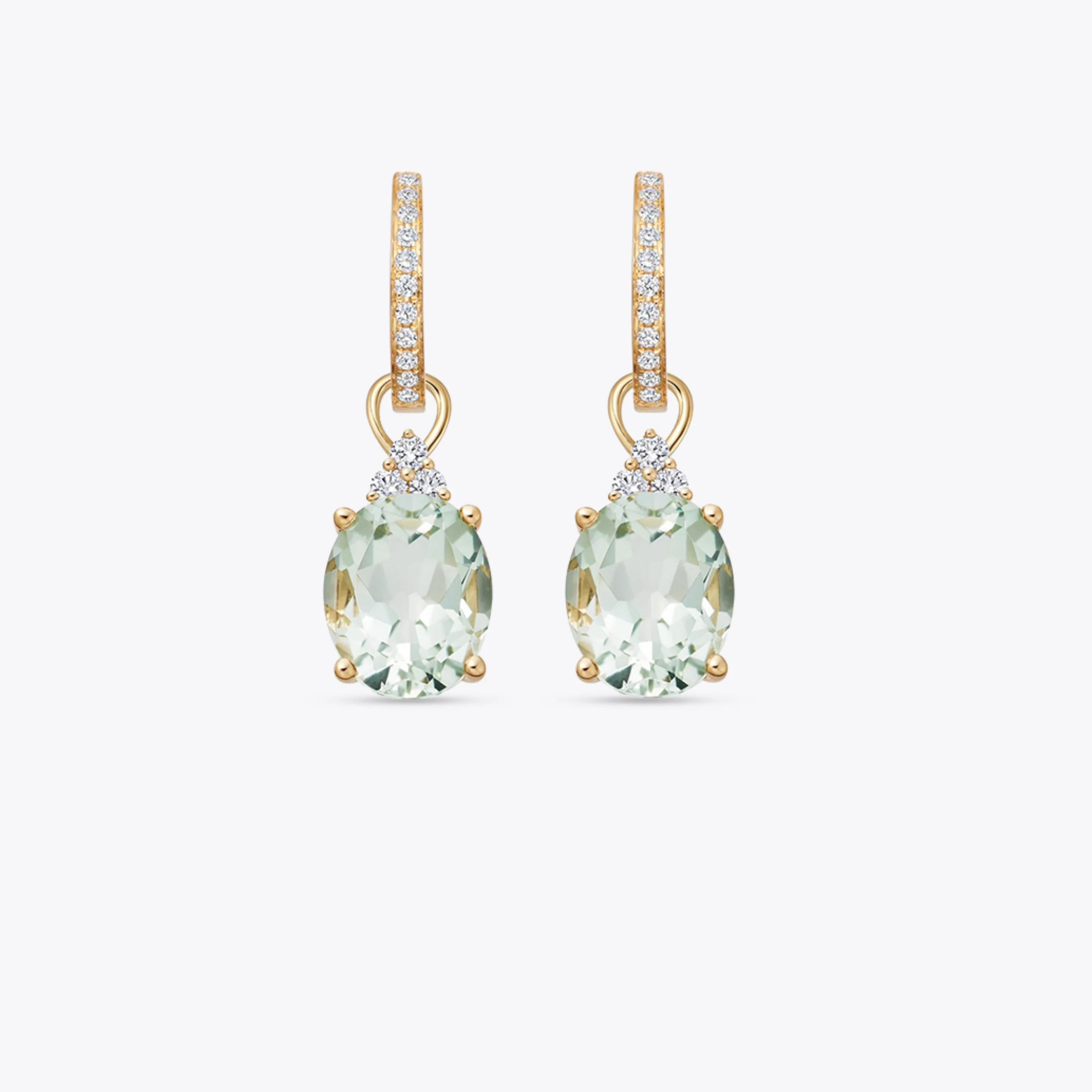 Oval Green Amethyst and Tri Diamond Top Detachable Drops - Image 2