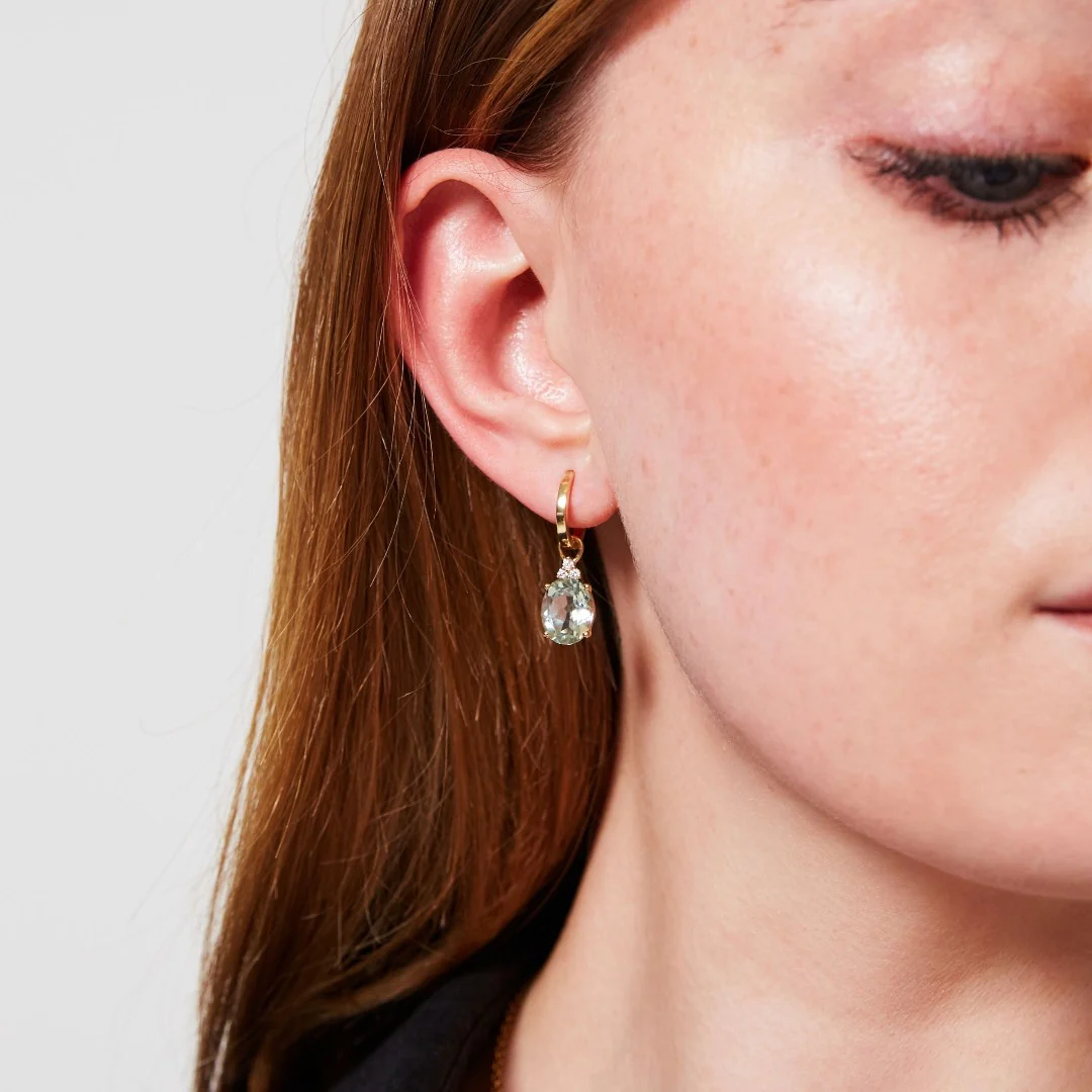 Oval Green Amethyst and Tri Diamond Top Detachable Drops - Image 3