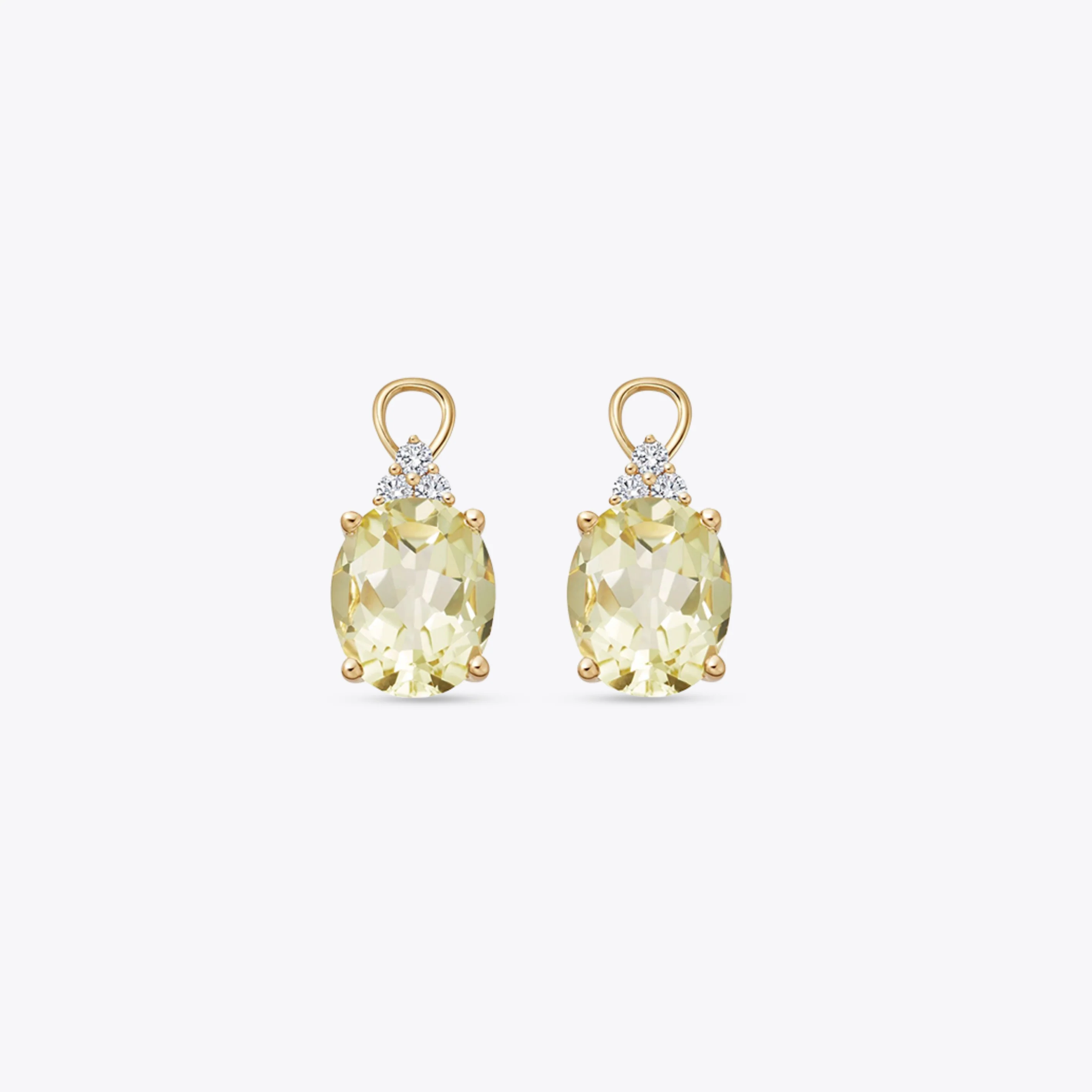 Oval Lemon Quartz and Tri Diamond Top Detachable Drops