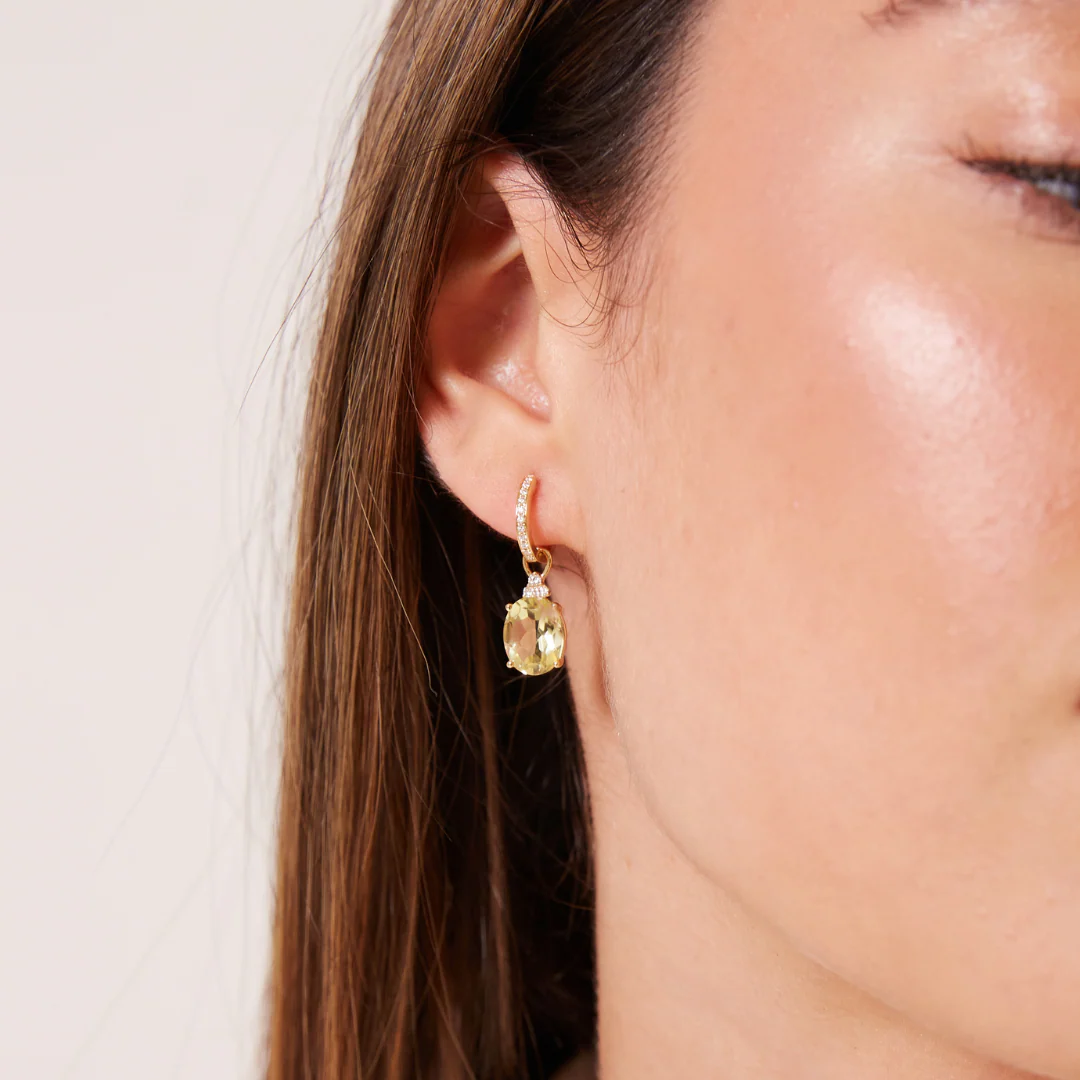 Oval Lemon Quartz and Tri Diamond Top Detachable Drops - Image 3