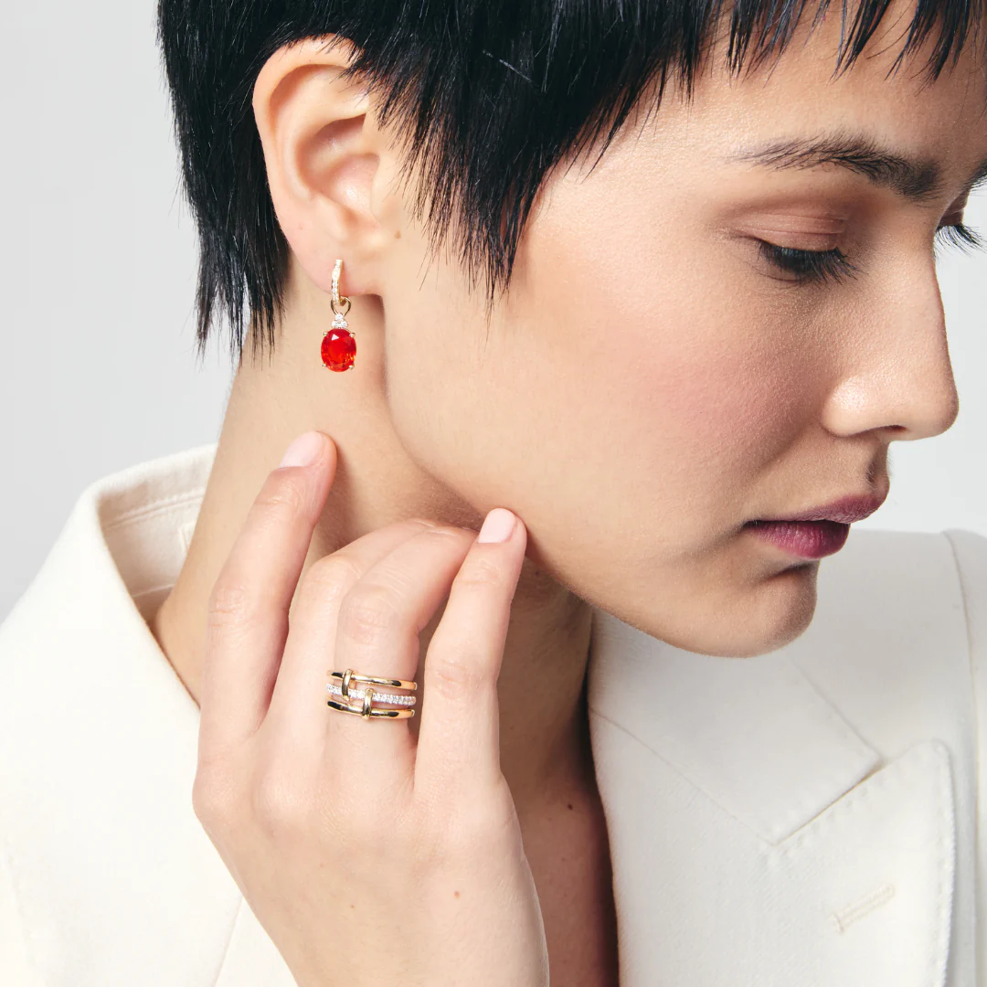 Fire Opal and Diamond Oval Detachable Drops - Image 2