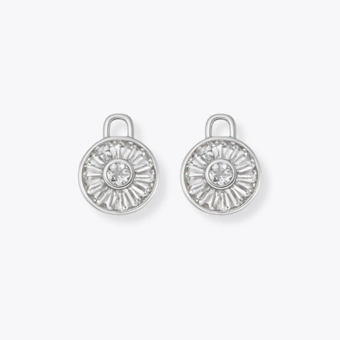 White Topaz Round Mosaic Detachable Drops