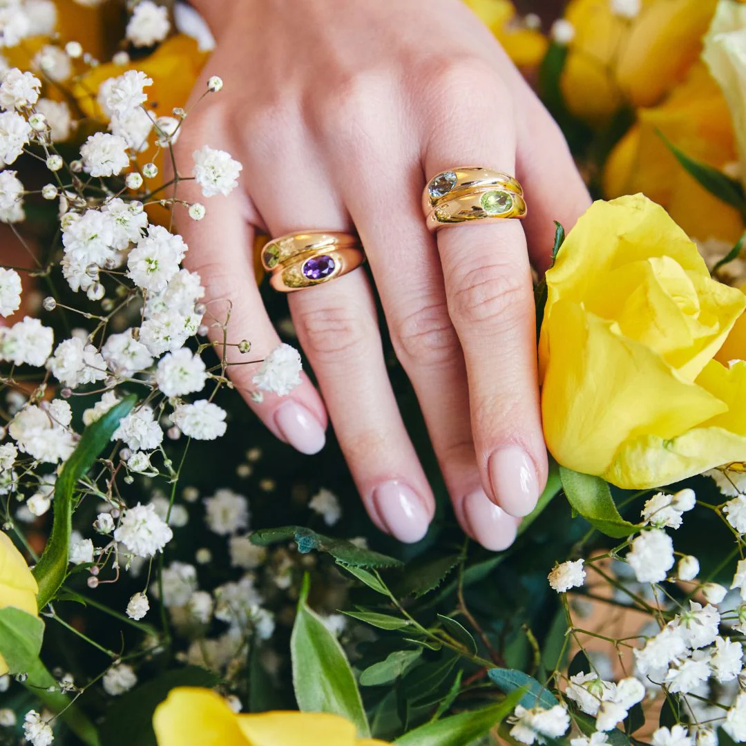 Everyday Gold Amethyst and Peridot Double Band Ring - Image 2