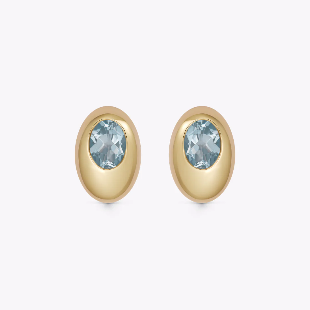 Everyday Gold Blue Topaz Top Domed Oval Earrings