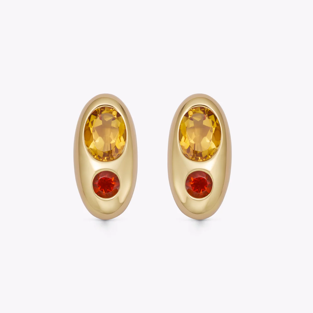 Everyday Gold Citrine and Fire Opal Domed Oval Earrings