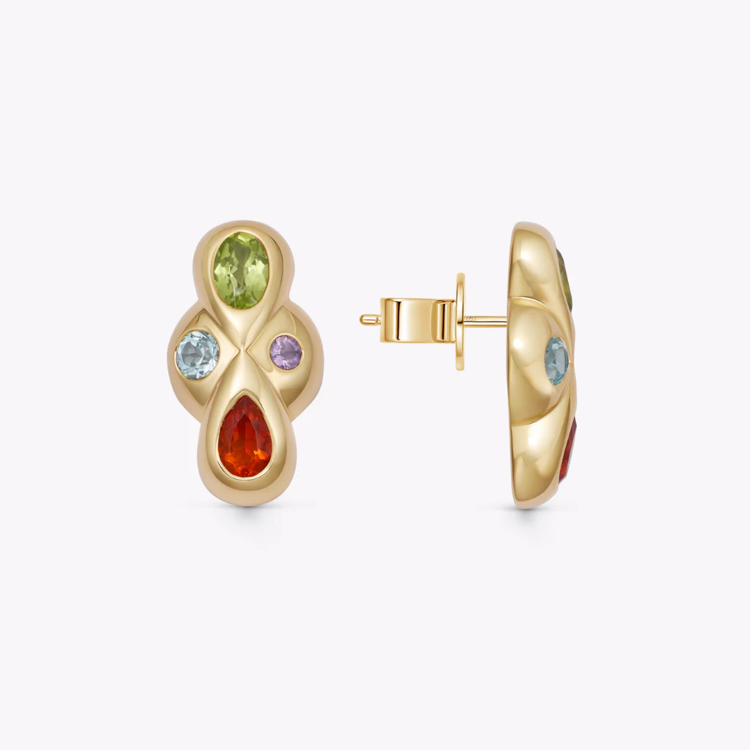 Everyday Gold Multi Gemstone Cluster Earrings - Image 3