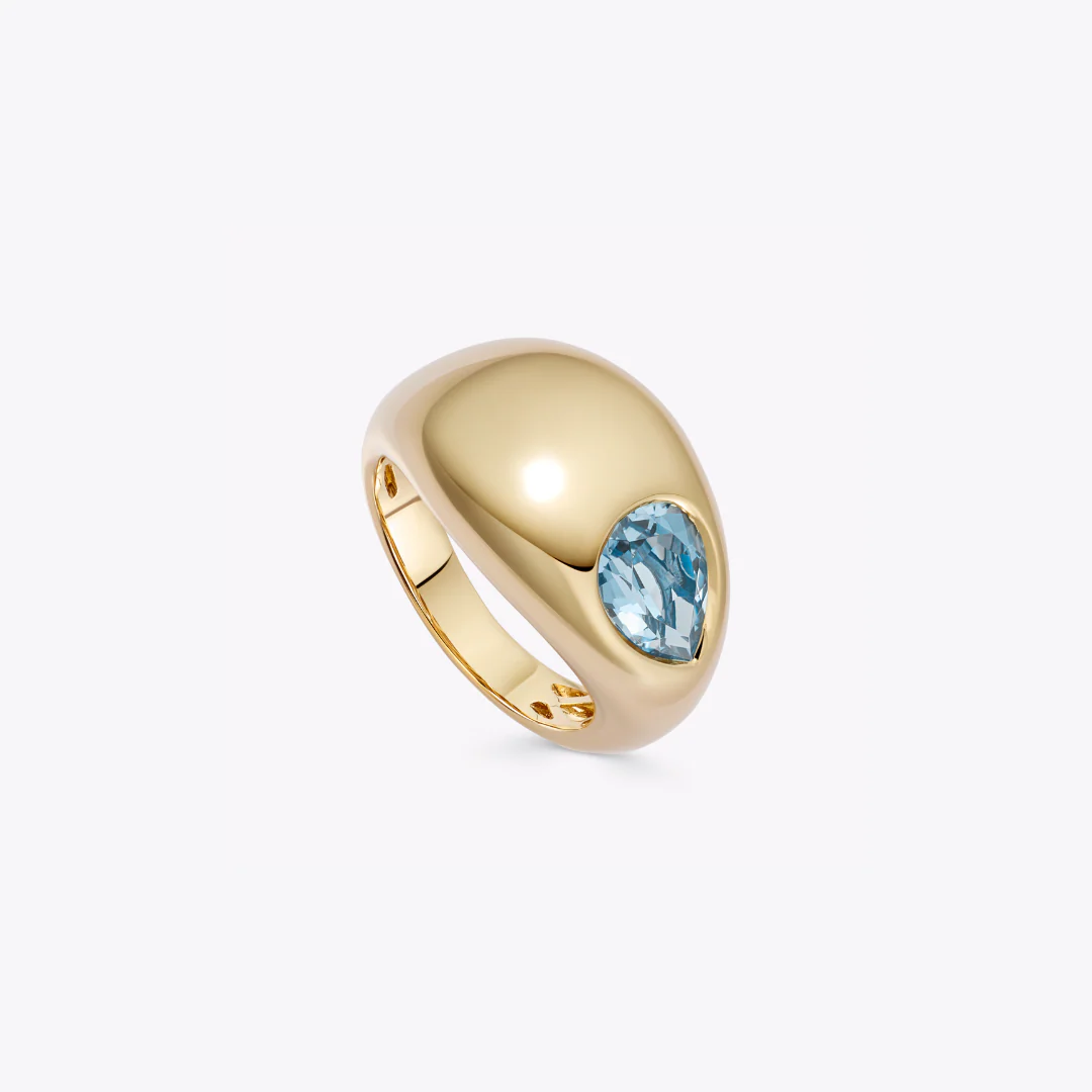 Everyday Gold Pear Blue Topaz Side Accent Ring