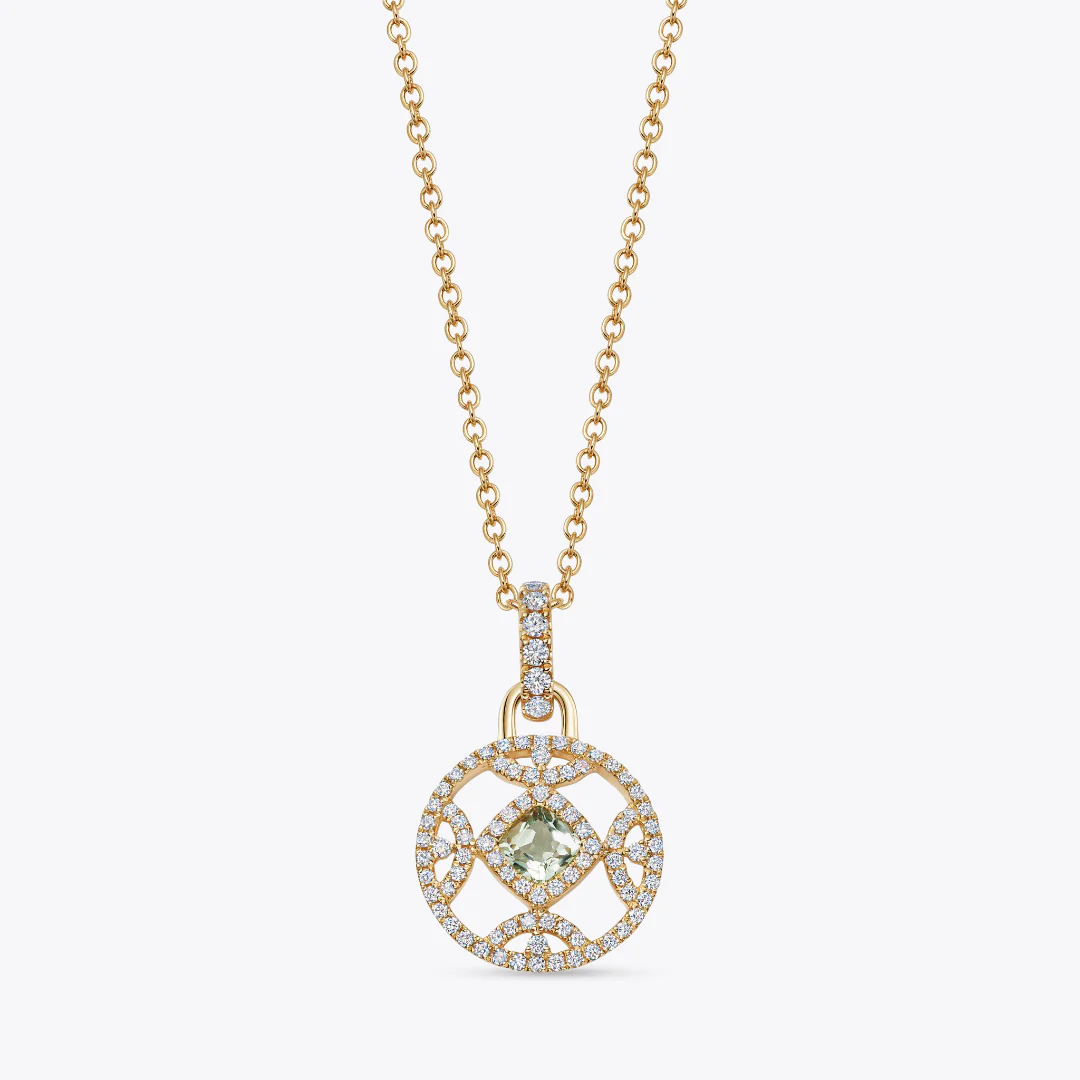 Firefly Cushion Cut Green Amethyst and Diamond Pendant Only