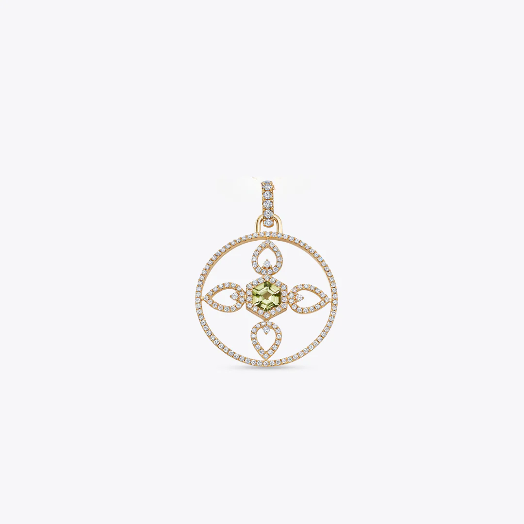 Firefly Hexagon Cut Peridot and Diamond Open Pendant Only
