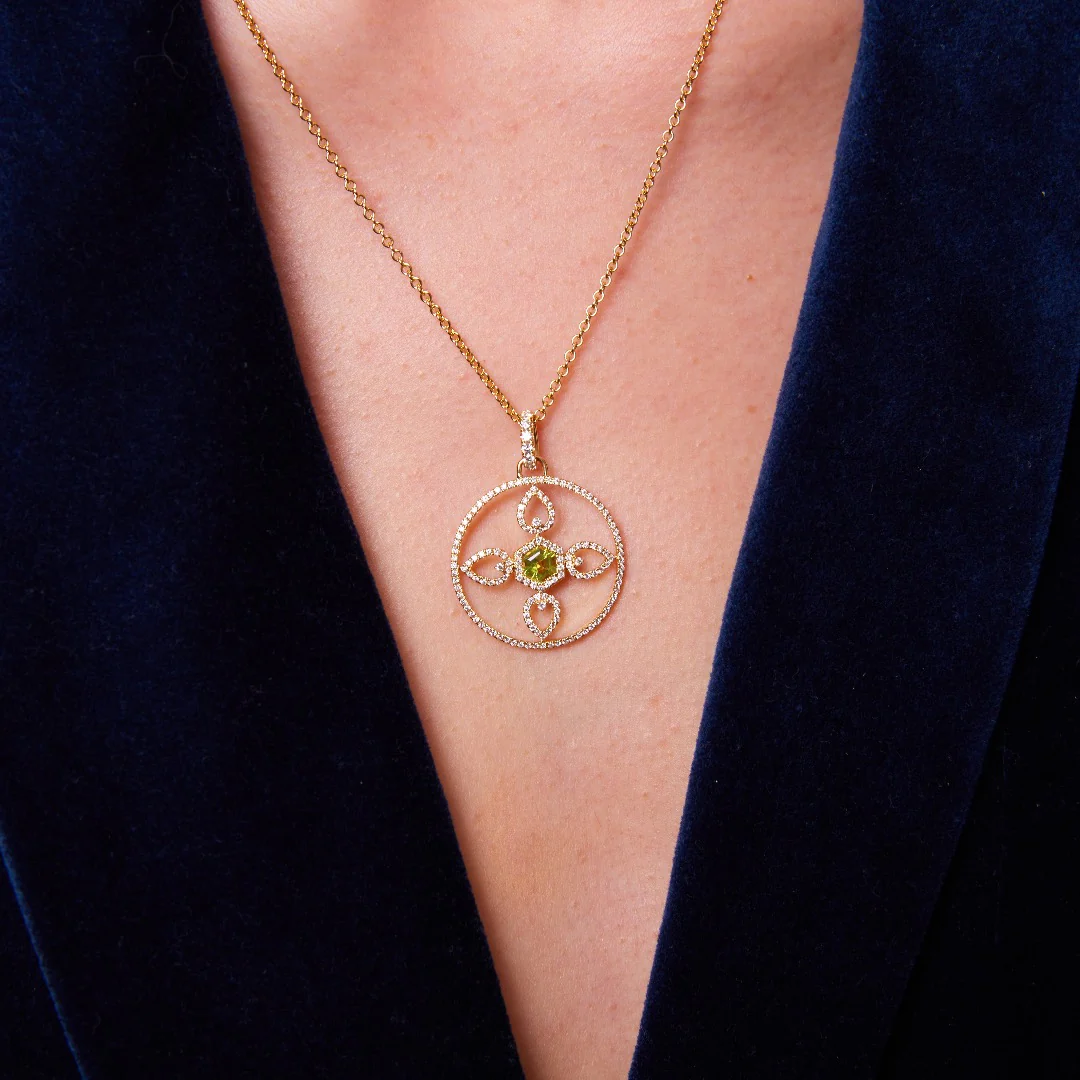Firefly Hexagon Cut Peridot and Diamond Open Pendant Only - Image 2