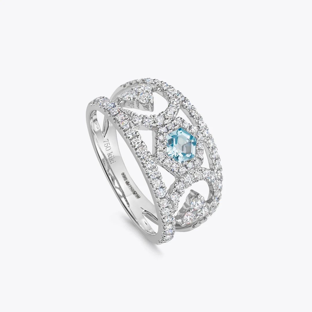Firefly Hexagon Cut Blue Topaz and Diamond Ring