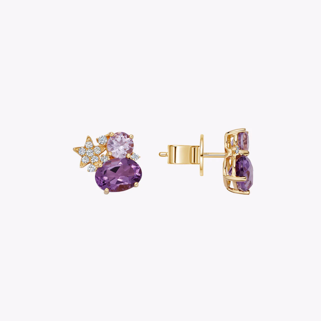 Fireworks Amethyst and Diamond Cluster Stud Earrings - Image 4