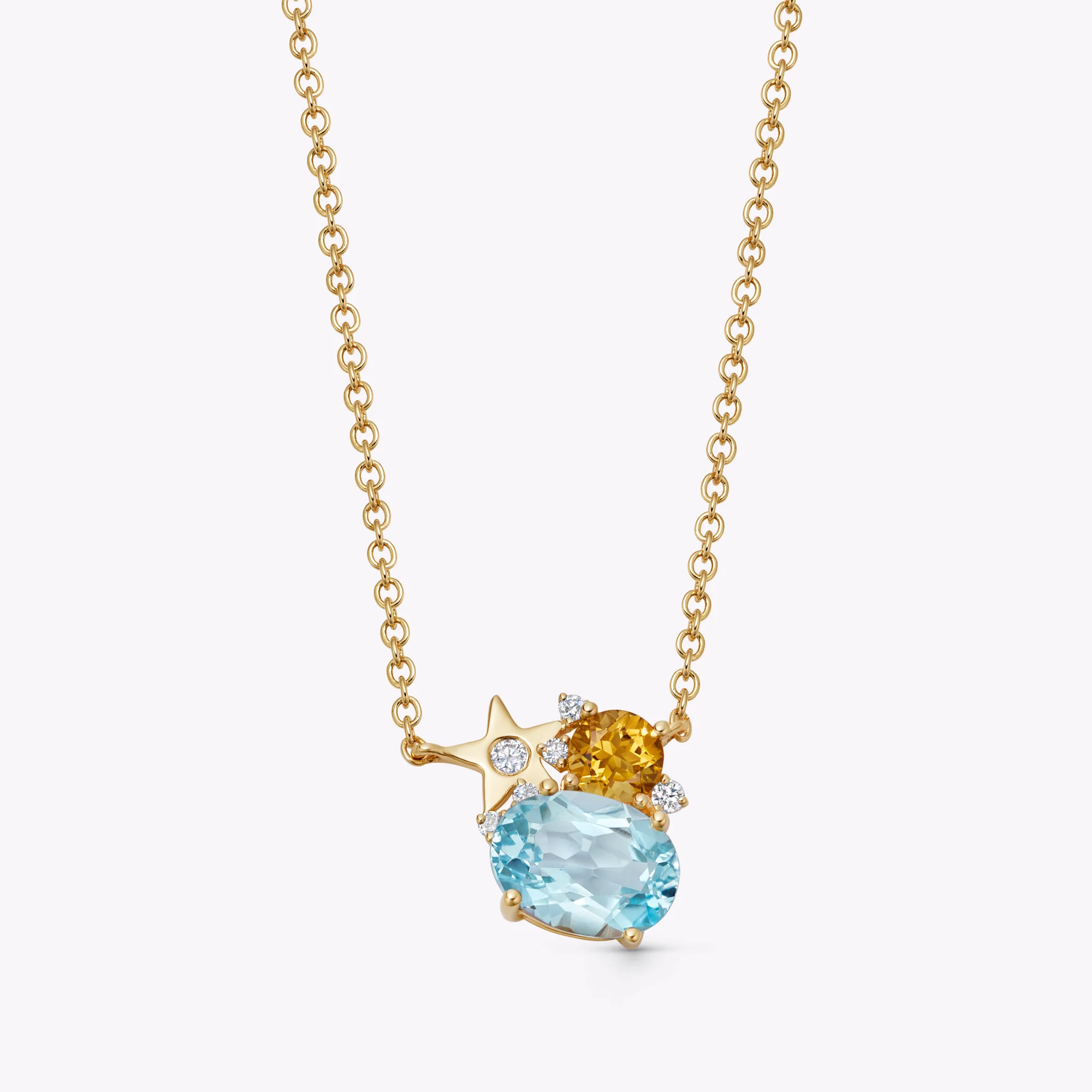 Fireworks Blue Topaz and Citrine Cluster Necklace