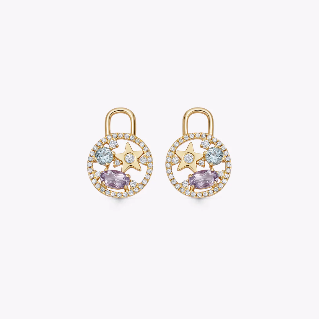Fireworks Lavender Amethyst, Blue Topaz and Diamond Surround Cluster Drops