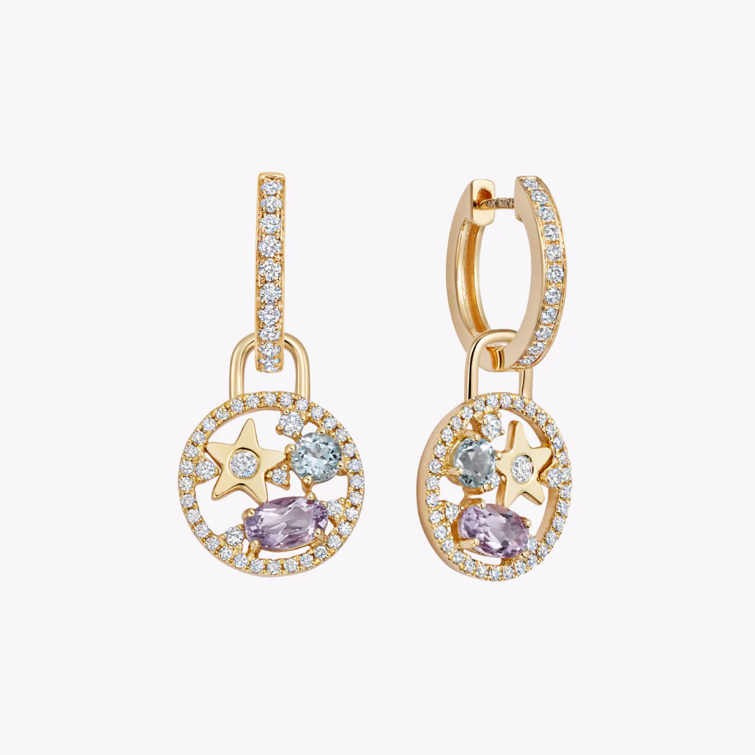 Fireworks Lavender Amethyst, Blue Topaz and Diamond Surround Cluster Drops - Image 4