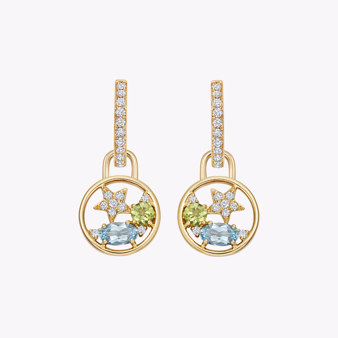 Fireworks Blue Topaz, Peridot and Diamond Cluster Drops - Image 4