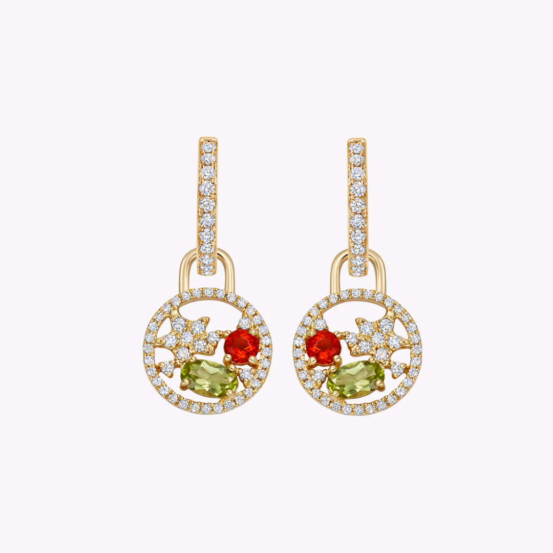 Fireworks Peridot, Fire Opal and Diamond Surround Cluster Drops - Image 3