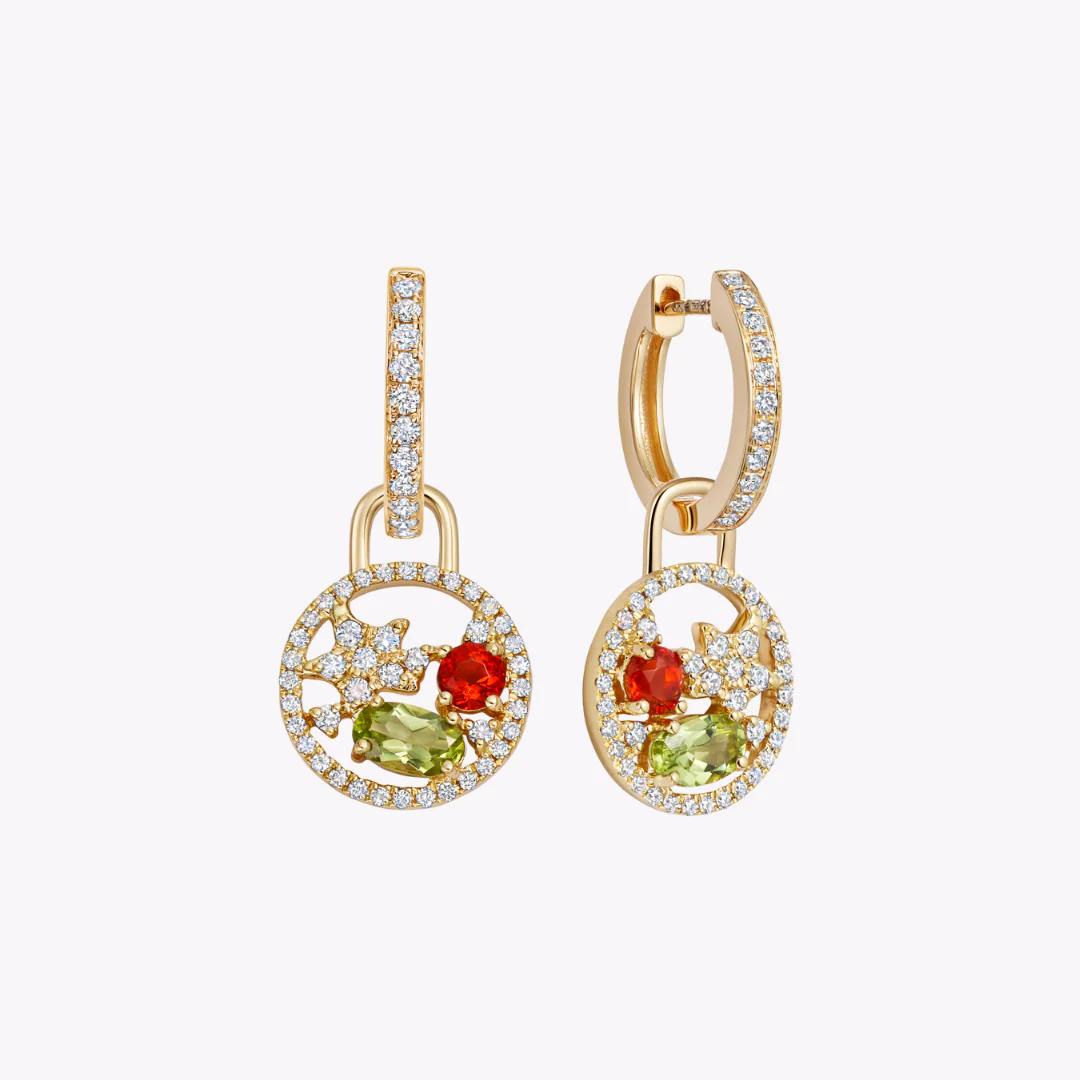 Fireworks Peridot, Fire Opal and Diamond Surround Cluster Drops - Image 4