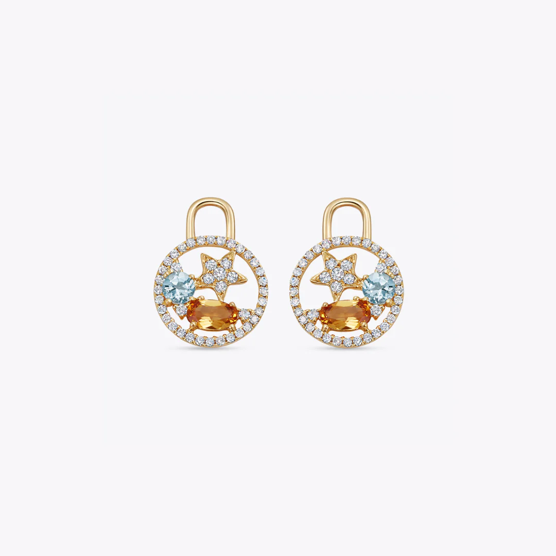Fireworks Citrine, Blue Topaz and Diamond Surround Cluster Drops