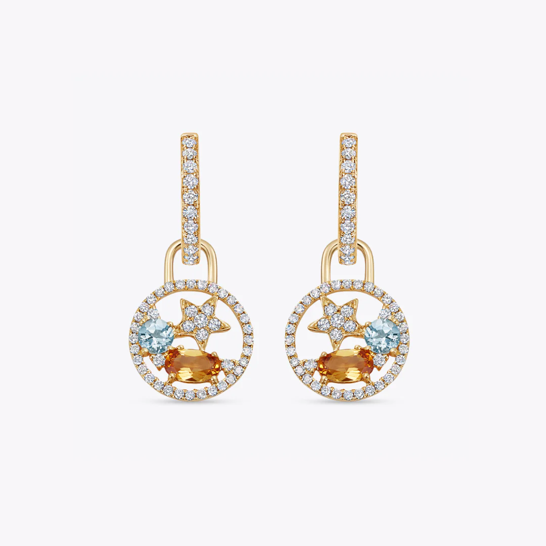 Fireworks Citrine, Blue Topaz and Diamond Surround Cluster Drops - Image 3
