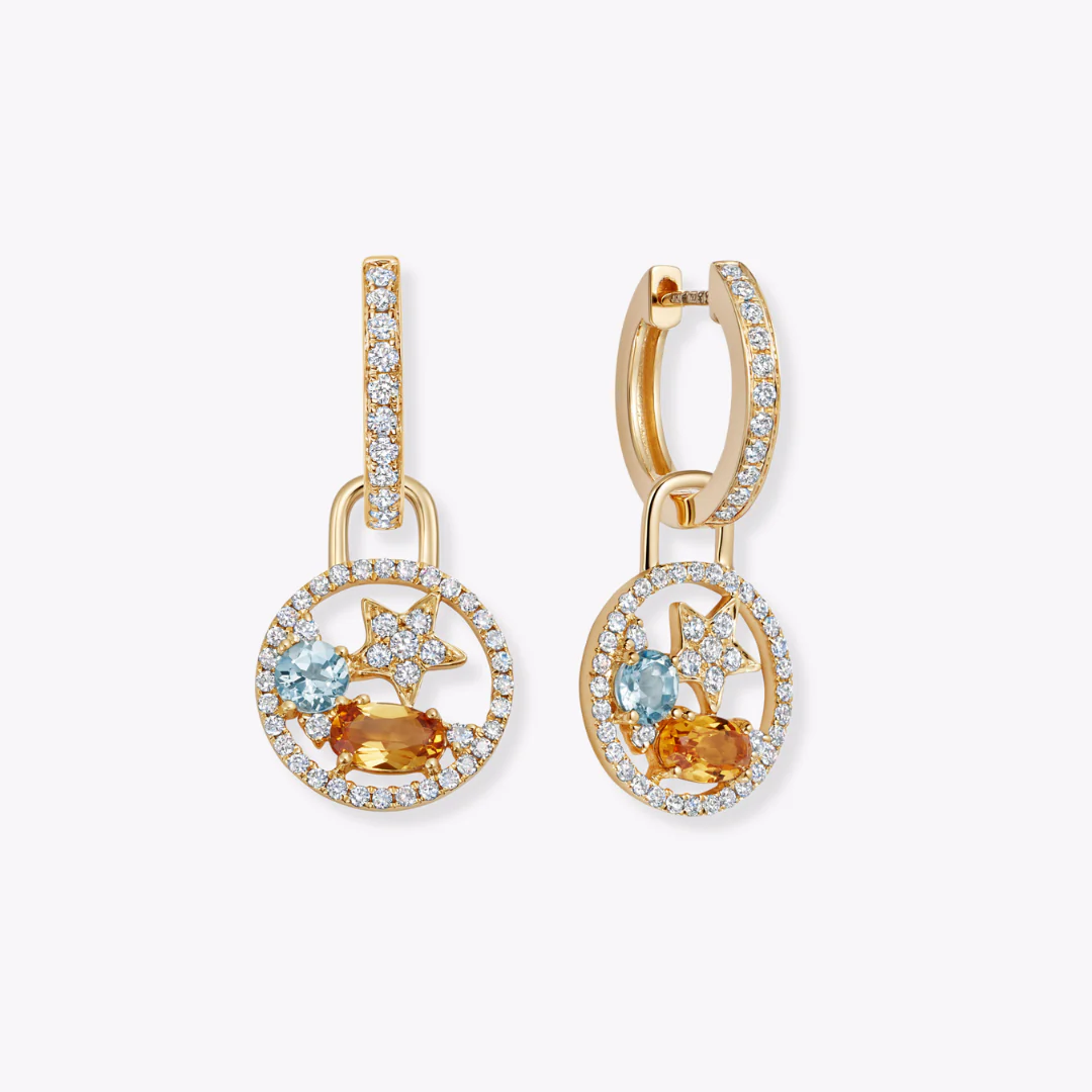 Fireworks Citrine, Blue Topaz and Diamond Surround Cluster Drops - Image 4