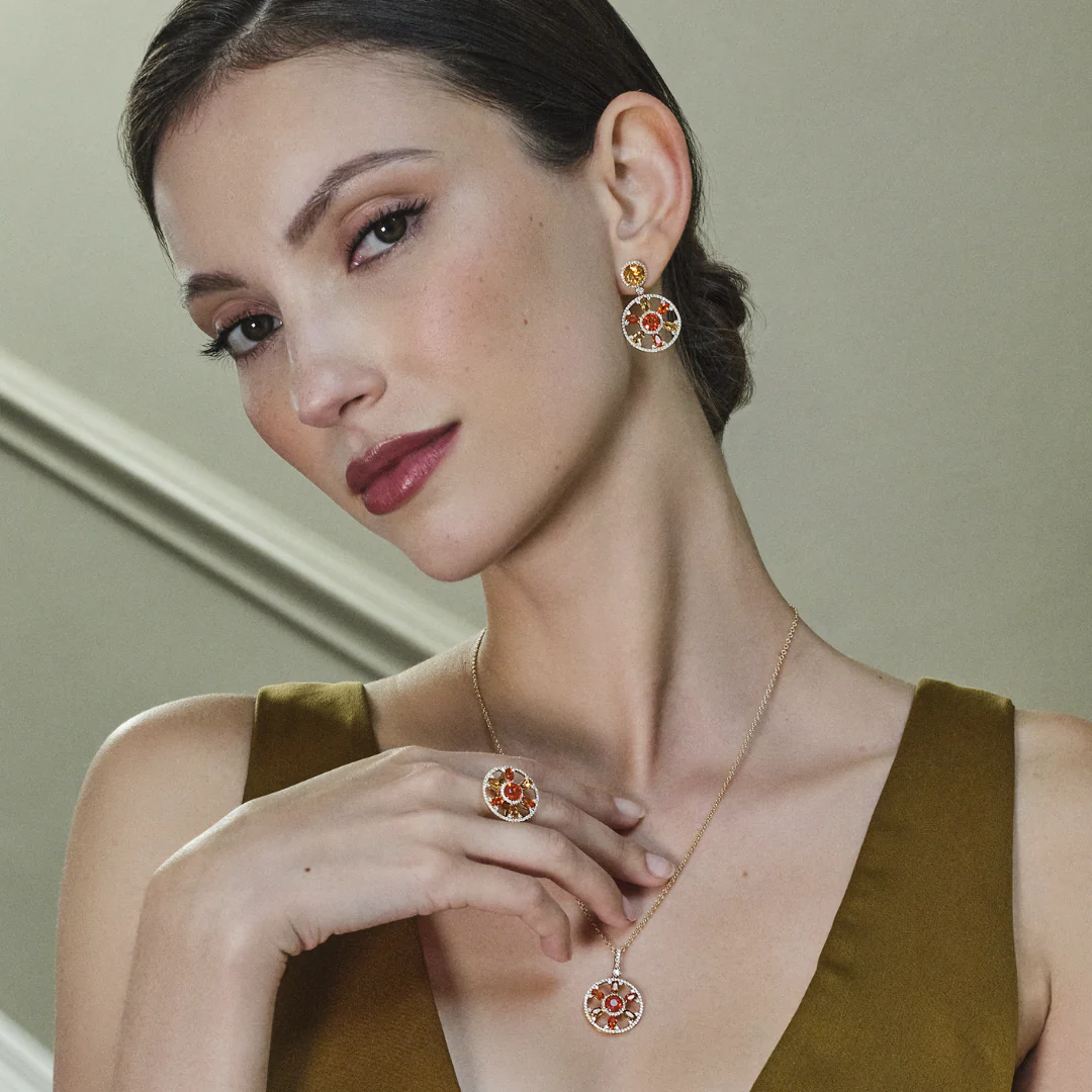 Fireworks Citrine, Fire Opal and Diamond Round Sparkler Pendant - Image 2