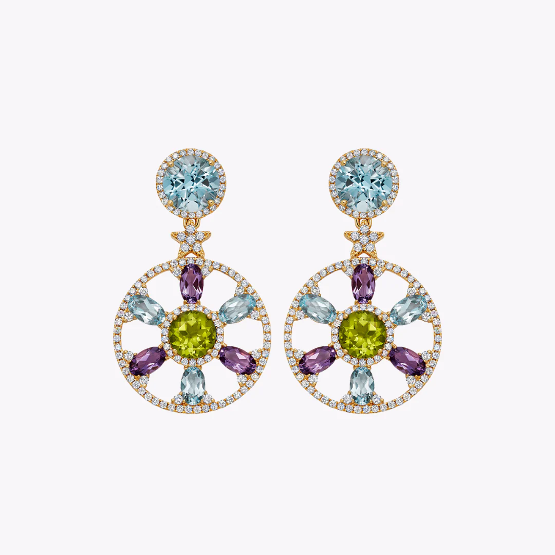 Fireworks Multi Gemstone Round Sparkler Earrings
