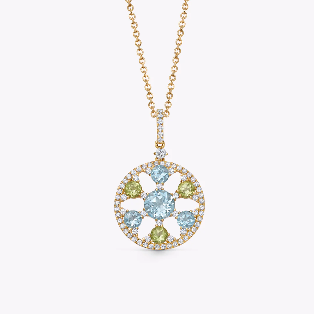 Fireworks Blue Topaz and Peridot Spinner Pendant