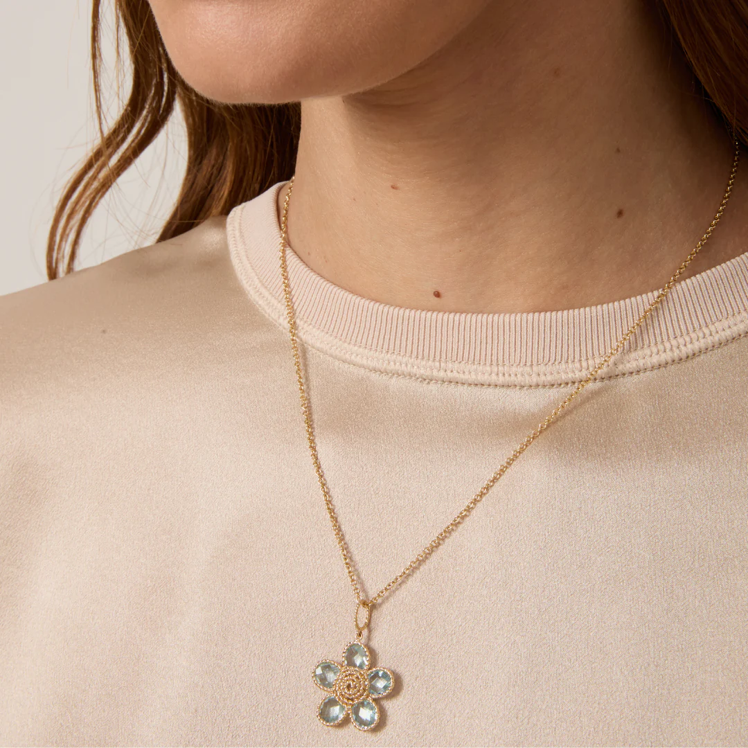 Florence Blue Topaz Small Flower Pendant - Image 3