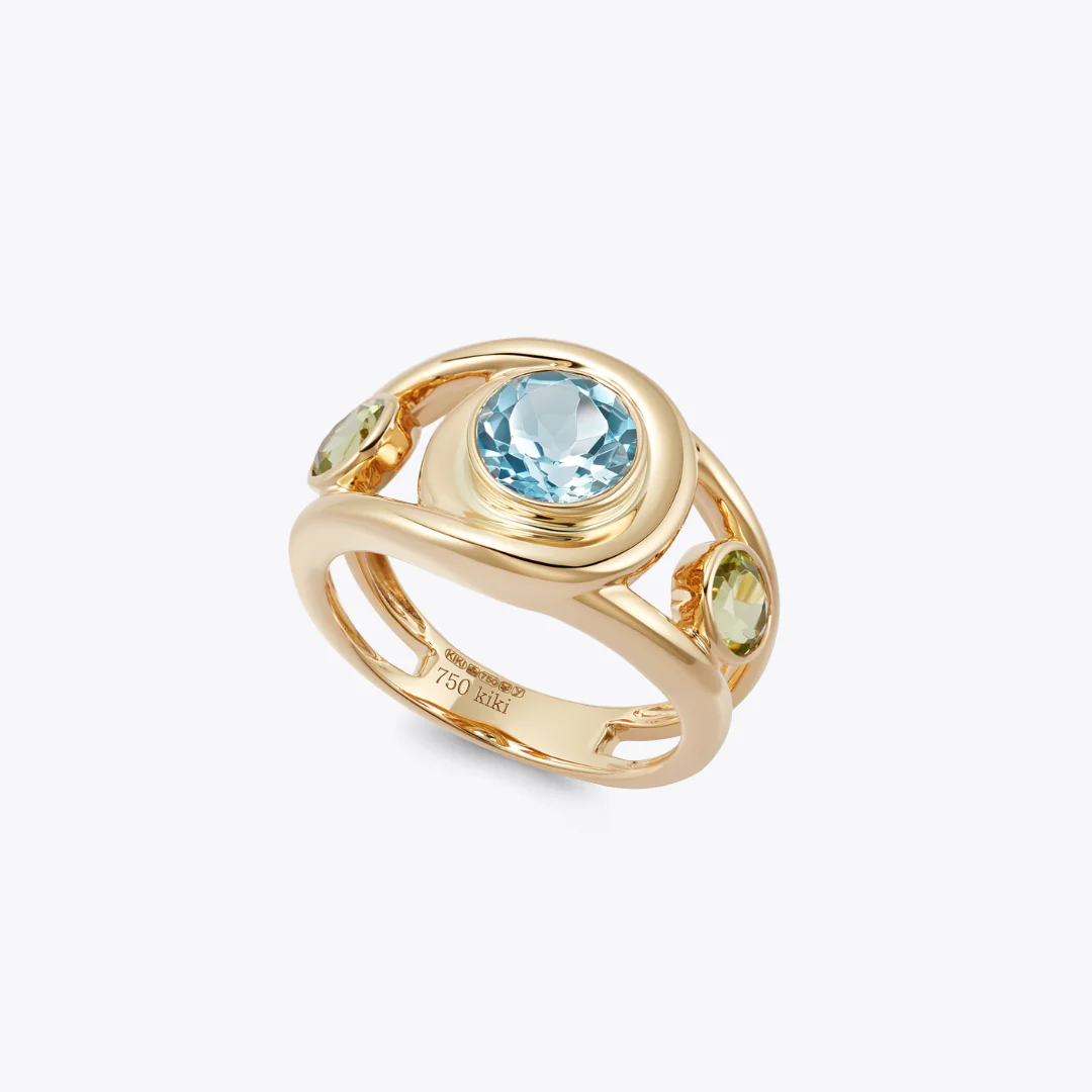 Forget-Me-Not Triple Stone Blue Topaz and Peridot Ring