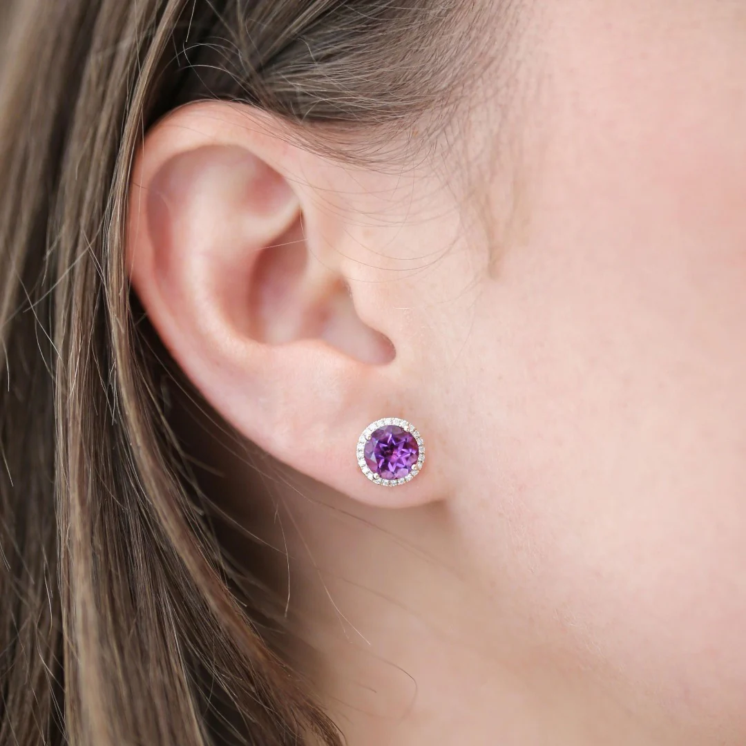 Grace Amethyst and Diamond Stud Earrings - Image 2