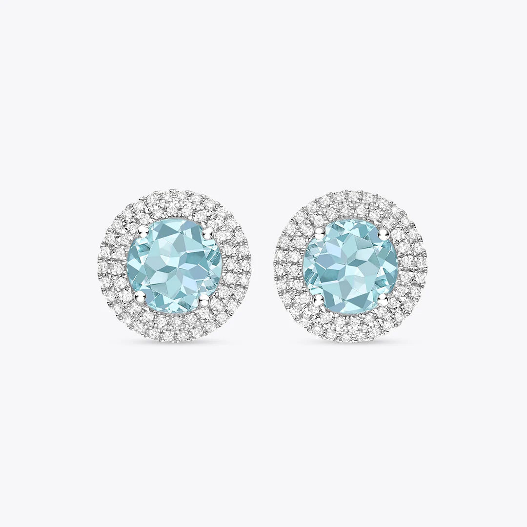 Grace Blue Topaz and Diamond Double Halo Earring