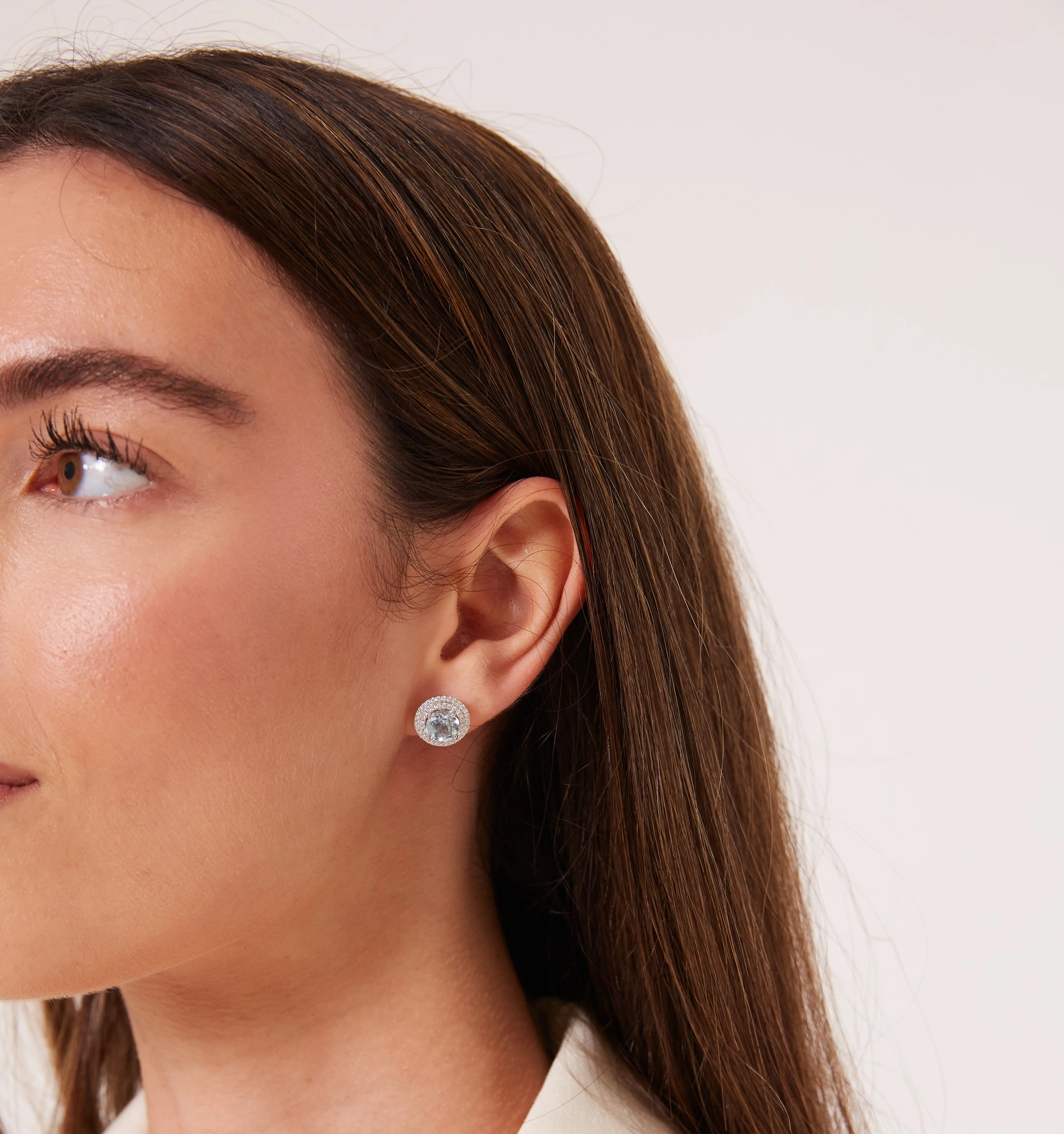 Grace Blue Topaz and Diamond Double Halo Earring - Image 2
