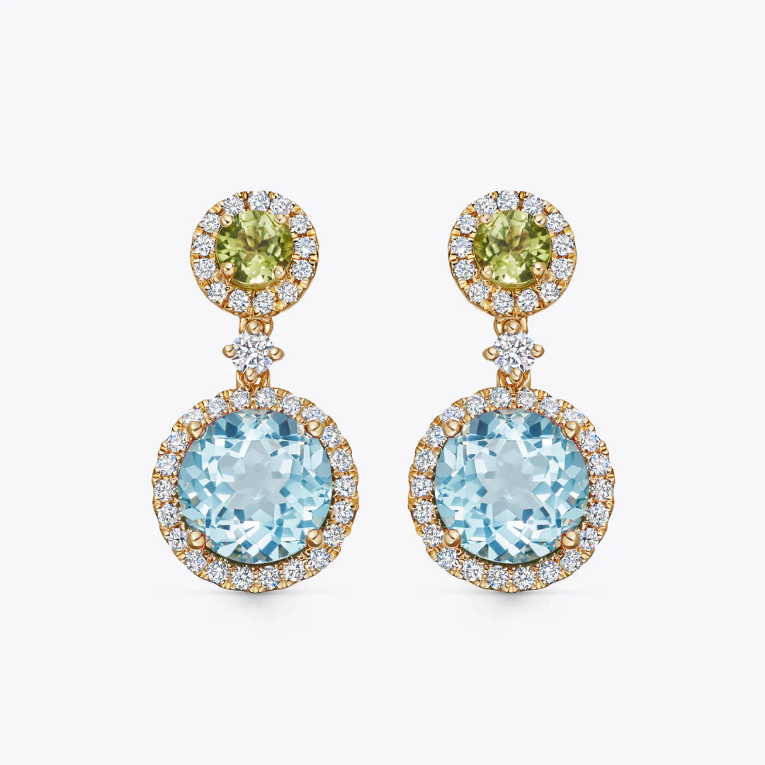 Grace Double Blue Topaz and Peridot Earrings