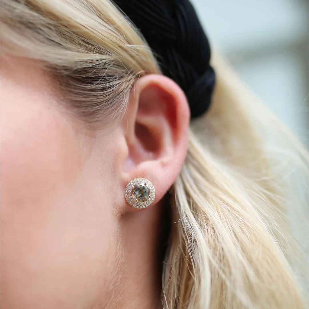 Grace Green Amethyst and Diamond Double Halo Earrings - Image 2
