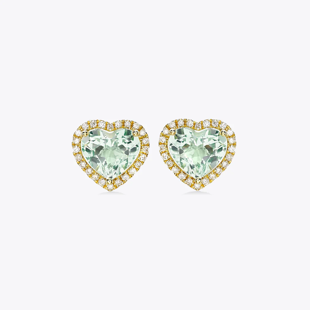 Grace Heart Green Amethyst and Diamond Stud Earrings