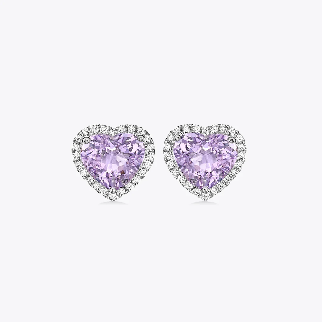 Grace Heart Lavender Amethyst and Diamond Stud Earrings