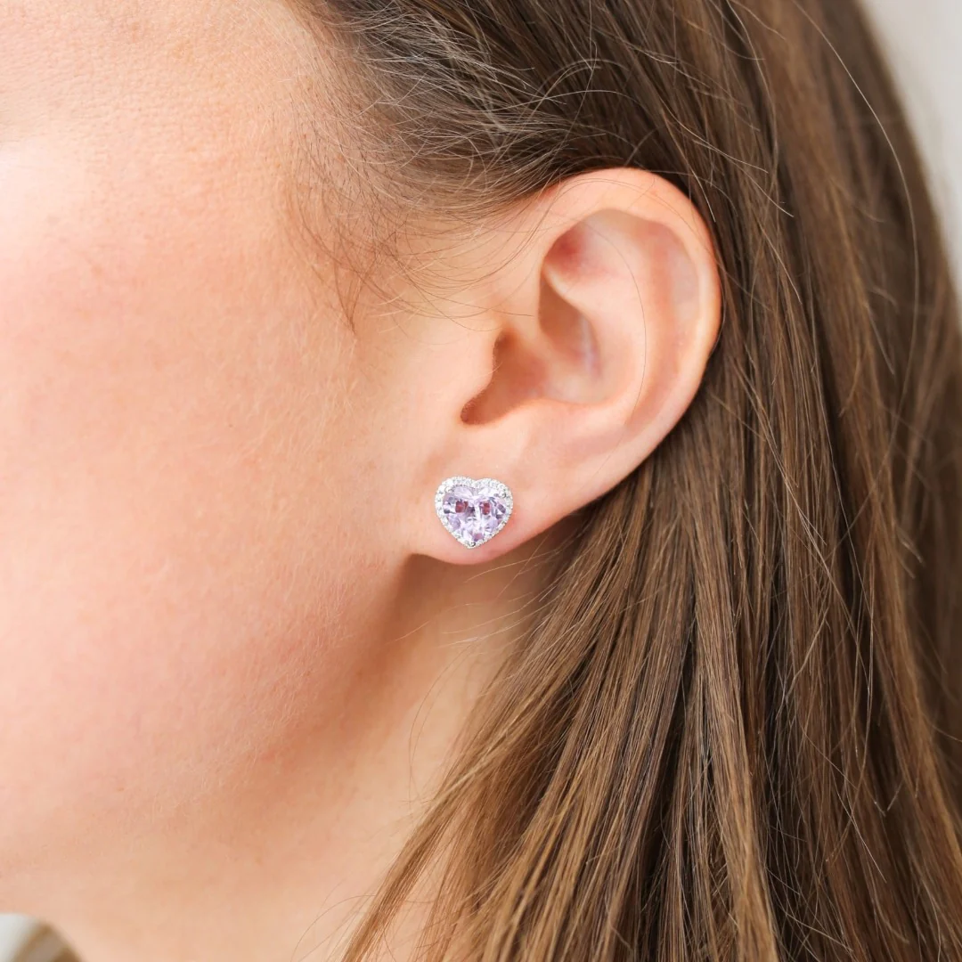 Grace Heart Lavender Amethyst and Diamond Stud Earrings - Image 2