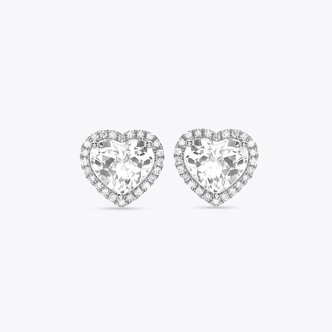 Grace Heart White Topaz and Diamond Stud Earrings