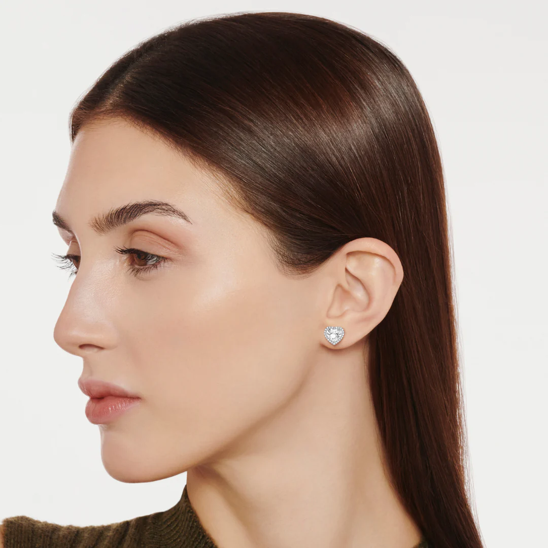 Grace Heart White Topaz and Diamond Stud Earrings - Image 3