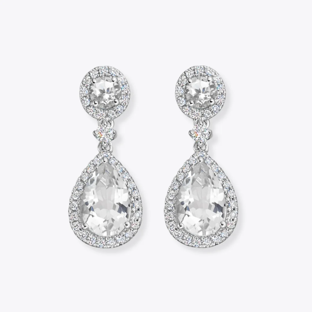 Grace Round and Pear White Topaz and Diamond Earrings