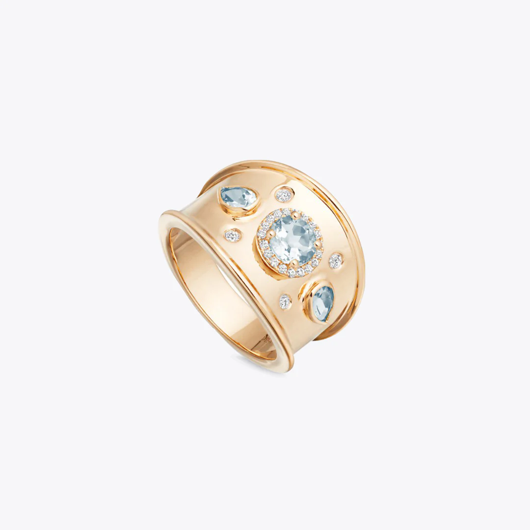 Jemima Blue Topaz and Diamond Ring in Yellow Gold